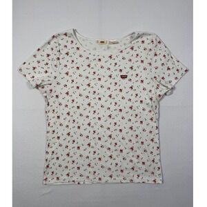 Cottagecore Levi's Womens XL Baby Tee White Red Floral Ditsy Ribbed Short Sleeve